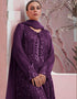 Purple Sharara style Suit Faux Georgette Salwar Kameez in Embroidery, Sequins & Lace Work Closure View