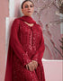 Red Sharara style Suit Faux Georgette Salwar Kameez in Embroidery, Sequins & Lace Work Closure View