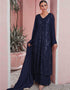 Navy Blue Sharara style Suit Faux Georgette Salwar Kameez in Embroidery, Sequins & Lace Work