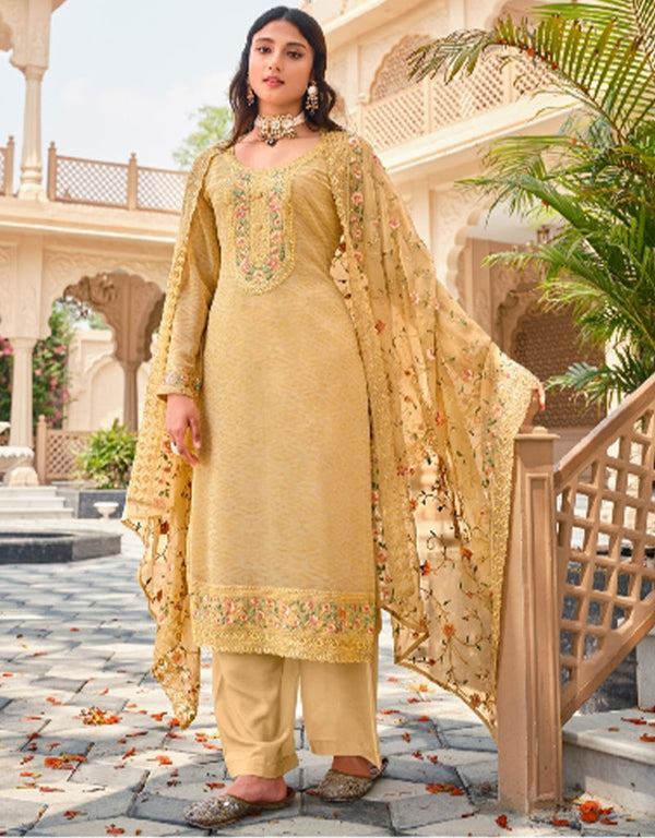 chic harvest gold real georgette designer function wear heavy salwar suit collection with harvest gold heavy santun ie-1134 Front View