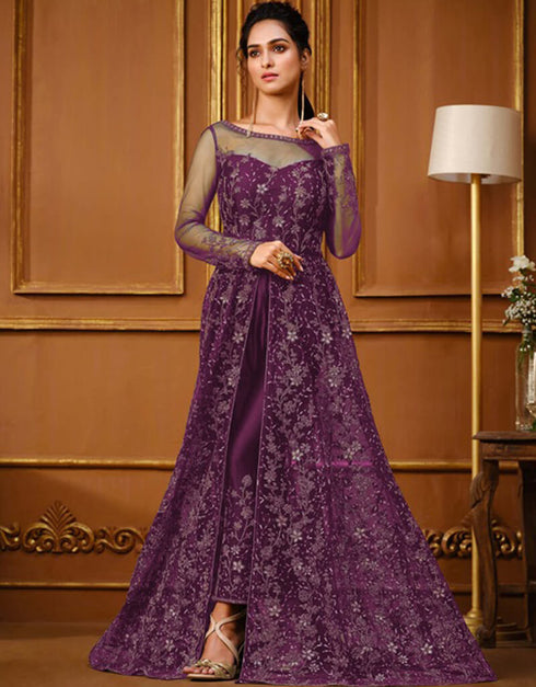 Pink Pant style Suit Semi-Stitched Suits Salwar Kameez in Cording Embroidery & Lace Work Closure View