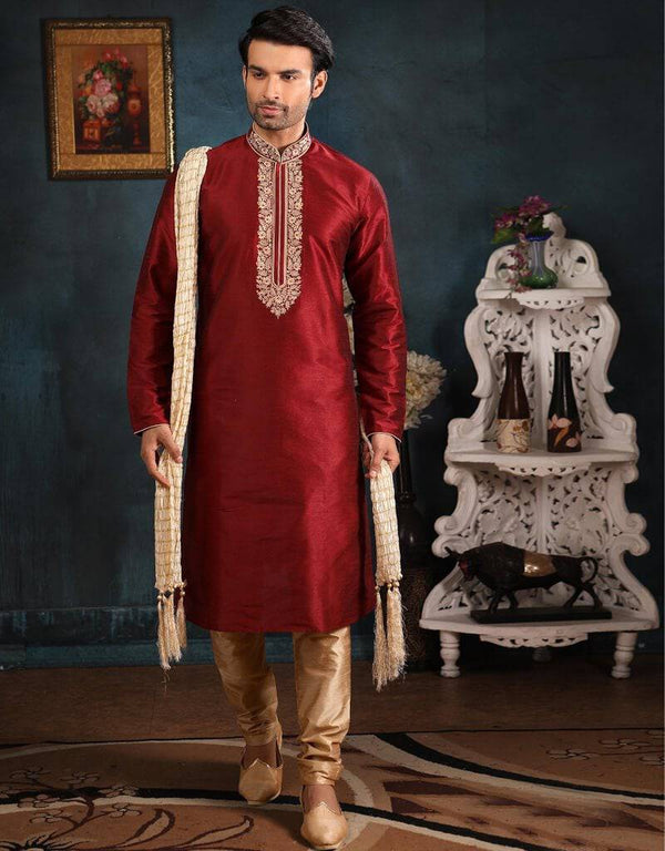 Maroon Kurta Art Banarasi Silk Churidar