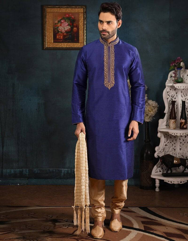 Blue Kurta Art Banarasi Silk Churidar