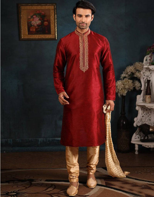 Maroon Kurta Art Banarasi Silk Churidar