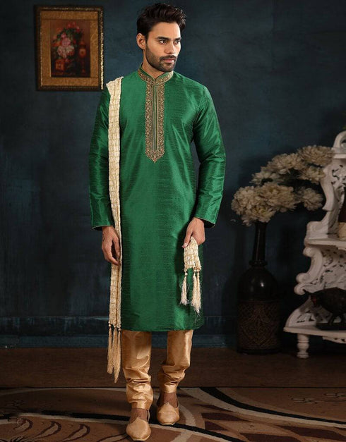 Green Kurta Art Banarasi Silk Churidar