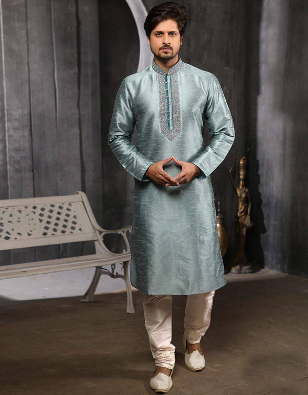 Grey Kurta Art Banarasi Silk Churidar