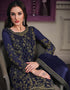 Navy Blue Pant style Suit Butterfly Net Salwar Kameez in Cording Embroidery & Lace Work Closure View