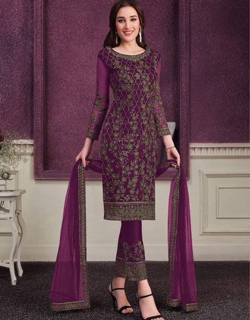 Pink Pant style Suit Butterfly Net Salwar Kameez in Cording Embroidery & Lace Work