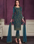 Blue Pant style Suit Butterfly Net Salwar Kameez in Cording Embroidery & Lace Work
