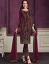 Red Pant style Suit Butterfly Net Salwar Kameez in Cording Embroidery & Lace Work