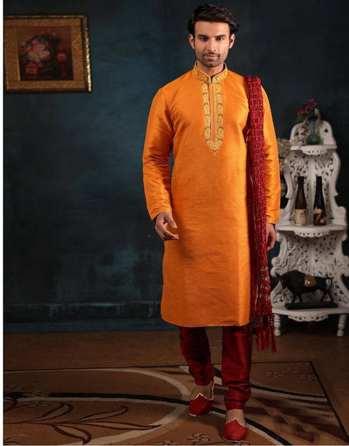 Orange Kurta Art Banarasi Silk Churidar