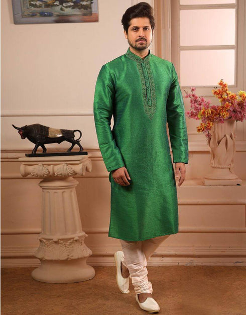 Green Kurta Art Banarasi Silk Churidar
