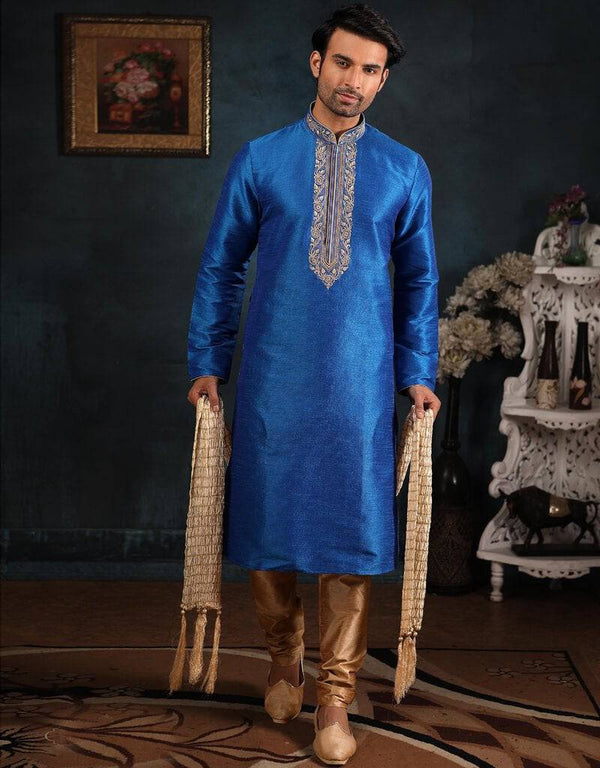 Blue Kurta Art Banarasi Silk Churidar