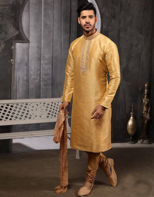 Golden Kurta Art Banarasi Silk Churidar