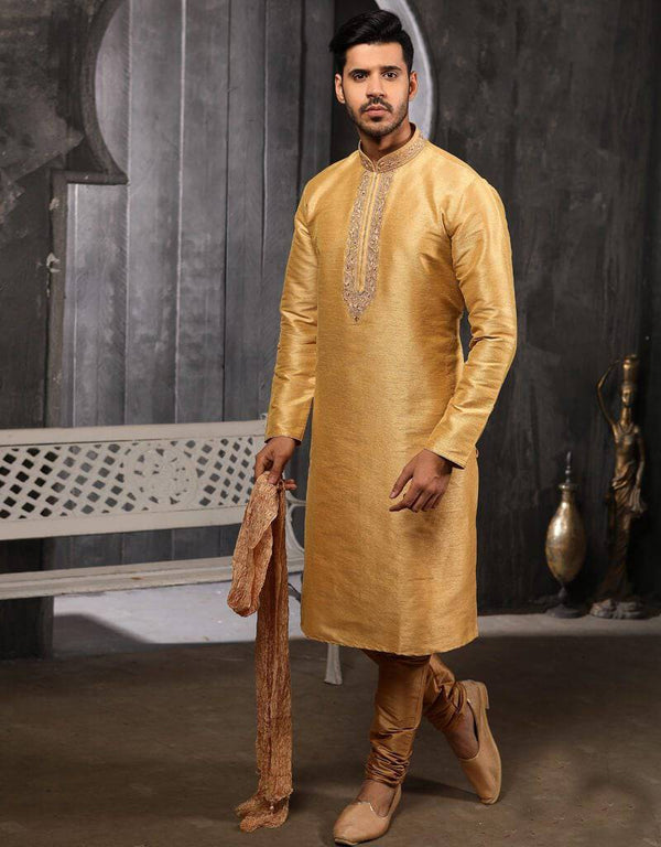 Golden Kurta Art Banarasi Silk Churidar
