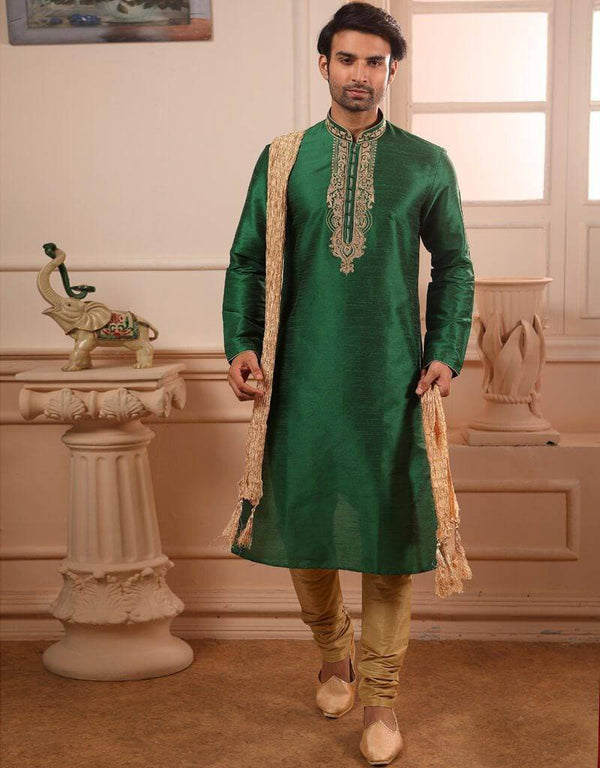 Green Kurta Art Banarasi Silk Churidar
