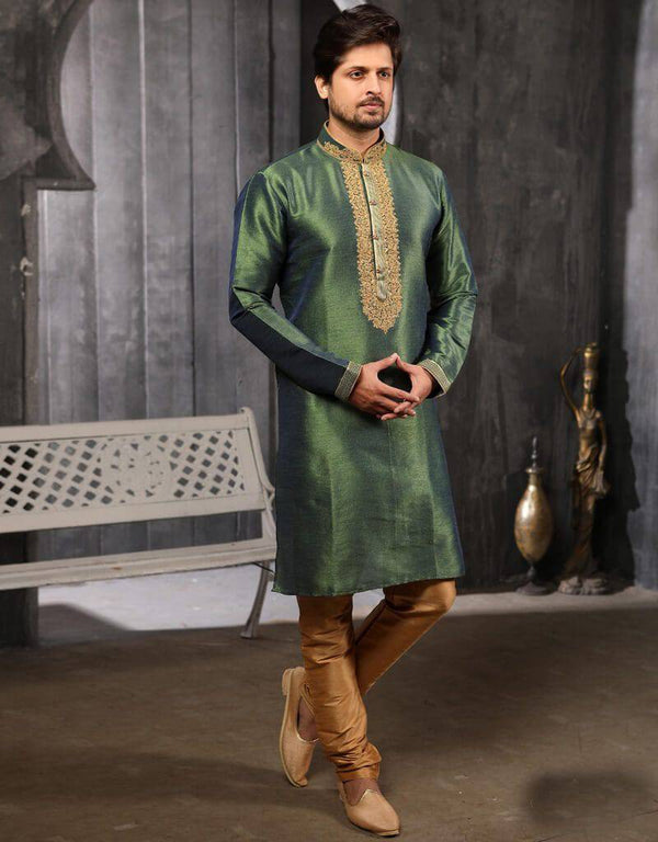 Green Kurta Art Banarasi Silk Churidar