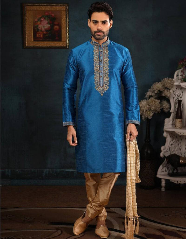 Blue Kurta Art Banarasi Silk Churidar