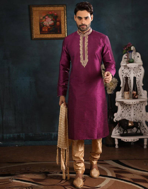 Dark Magenta Kurta Art Banarasi Silk Churidar