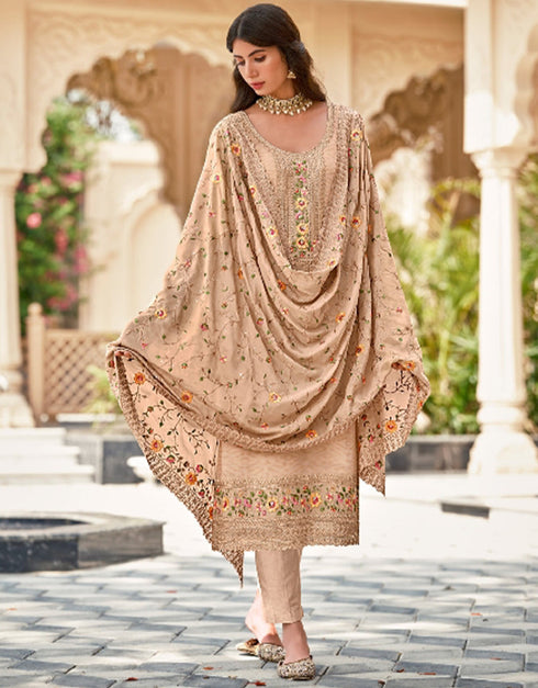 elegant sorrell brown real georgette designer function wear heavy salwar suit collection with sorrell brown heavy santun ie-1136 Front View