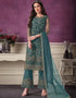Blue Pant style Suit Butterfly Net Salwar Kameez in Cording Embroidery & Lace Work