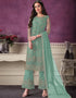 Green Pant style Suit Butterfly Net Salwar Kameez in Cording Embroidery & Lace Work