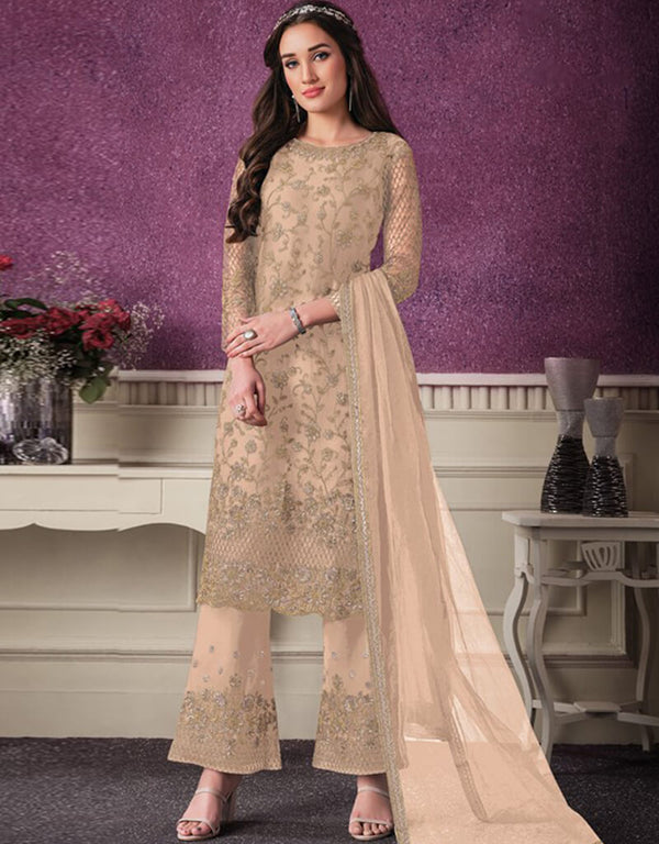 Orange Pant style Suit Butterfly Net Salwar Kameez in Cording Embroidery & Lace Work