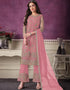 Rose Pink Pant style Suit Butterfly Net Salwar Kameez in Cording Embroidery & Lace Work