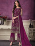 Purple Pant style Suit Butterfly Net Salwar Kameez in Cording Embroidery & Lace Work