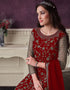 Red Pant style Suit Butterfly Net Salwar Kameez in Cording Embroidery & Lace Work Closure View