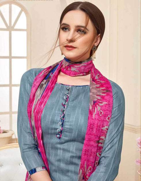 Grey Cotton Patiyala Suit Closure View