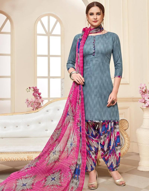 Grey Cotton Patiyala Suit