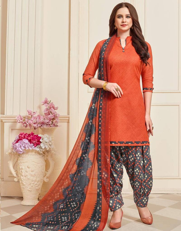 Dark Orange Cotton Patiyala Suit