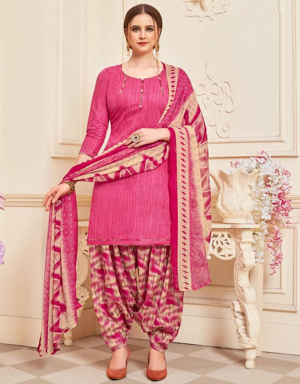 Pink Cotton Patiyala Suit