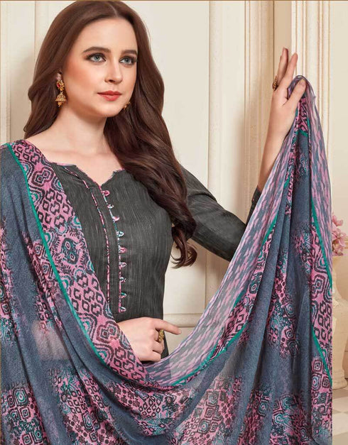 Dark Grey Cotton Patiyala Suit