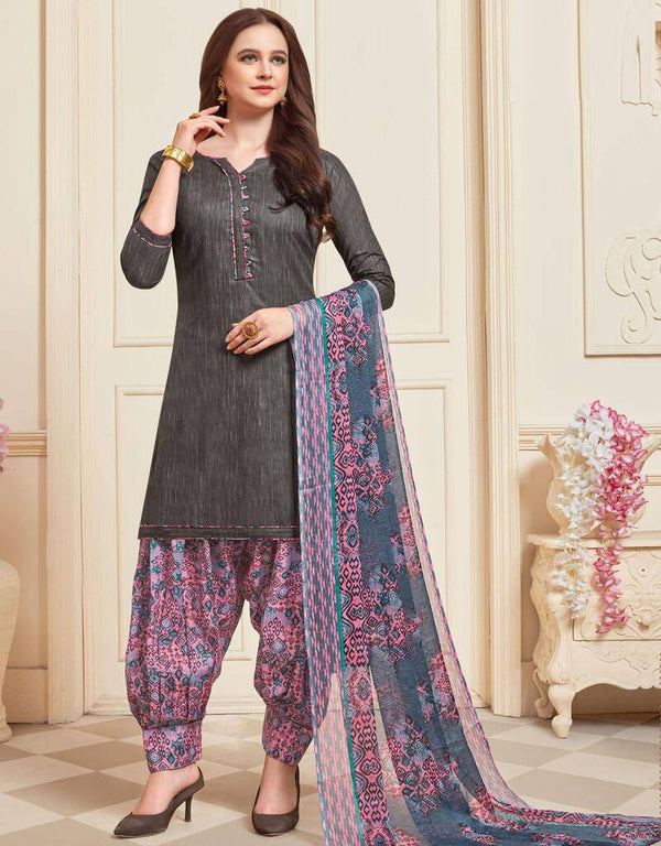 Dark Grey Cotton Patiyala Suit