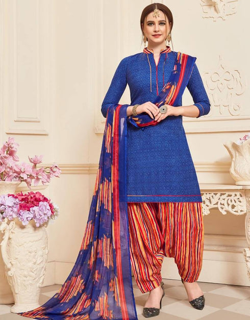 Blue Cotton Patiyala Suit