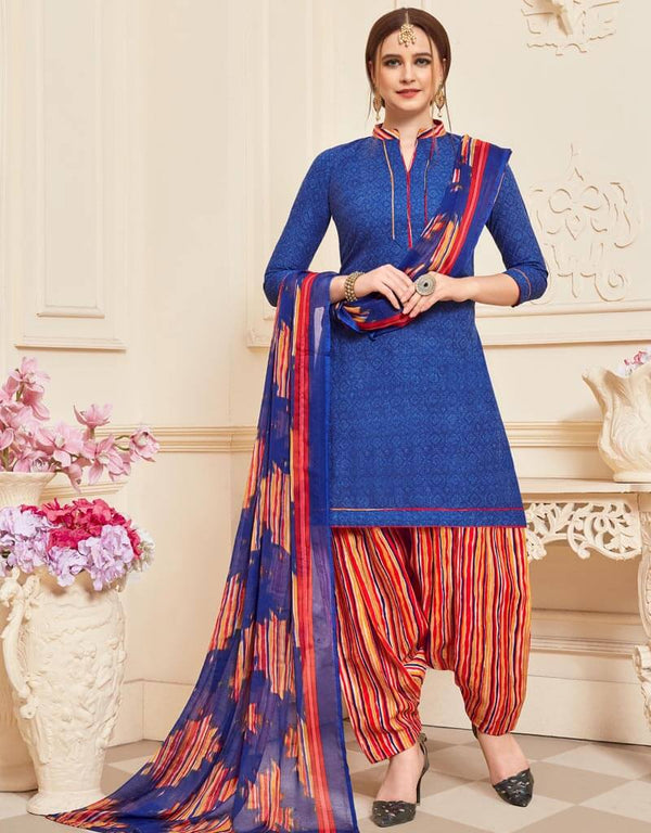 Blue Cotton Patiyala Suit