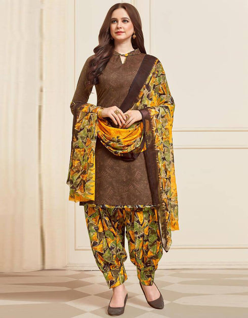 Brown Cotton Patiyala Suit