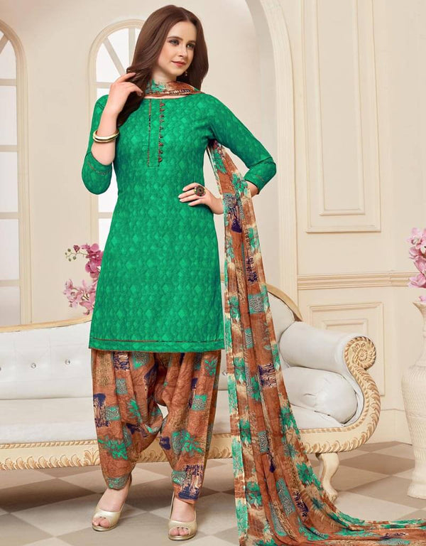 Sea Green Cotton Patiyala Suit