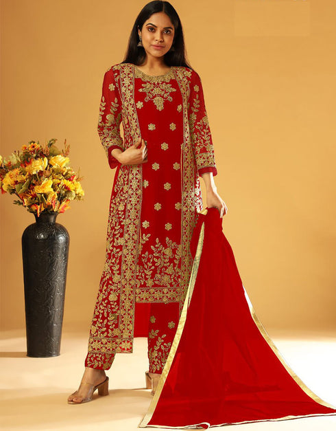Orange Pant style Suit Butterfly Net Salwar Kameez in Cording Embroidery, Stone & Lace Work
