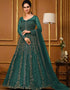 Green Pant style Suit Butterfly Net Salwar Kameez in Cording Embroidery & Lace Work