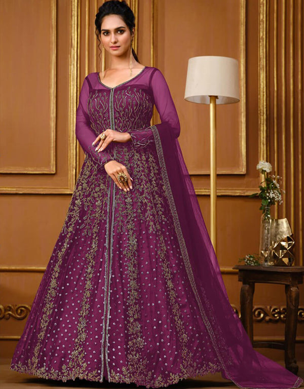 Pink Pant style Suit Butterfly Net Salwar Kameez in Cording Embroidery & Lace Work