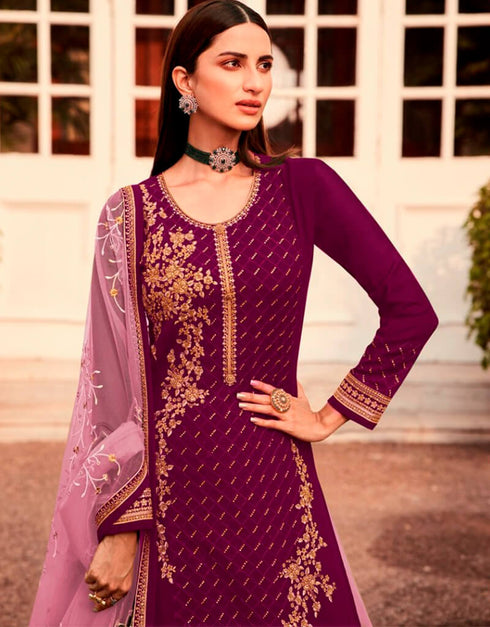 Pink Chudidar style Suit Semi-Stitched Suits Salwar Kameez in Embroidery, Stones & Lace Work Closure View