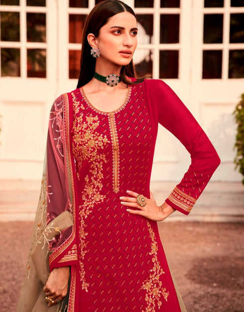 Orange Chudidar style Suit Semi-Stitched Suits Salwar Kameez in Embroidery, Stones & Lace Work Closure View