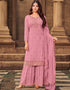 Pink Sharara style Suit Faux Georgette Salwar Kameez in Embroidery, Stone & Lace Work