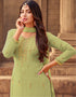 Green Sharara style Suit Faux Georgette Salwar Kameez in Embroidery, Stone & Lace Work Closure View