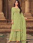 Green Sharara style Suit Faux Georgette Salwar Kameez in Embroidery, Stone & Lace Work