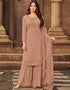 Orange Sharara style Suit Faux Georgette Salwar Kameez in Embroidery, Stone & Lace Work