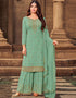 Blue Sharara style Suit Faux Georgette Salwar Kameez in Embroidery, Stone & Lace Work